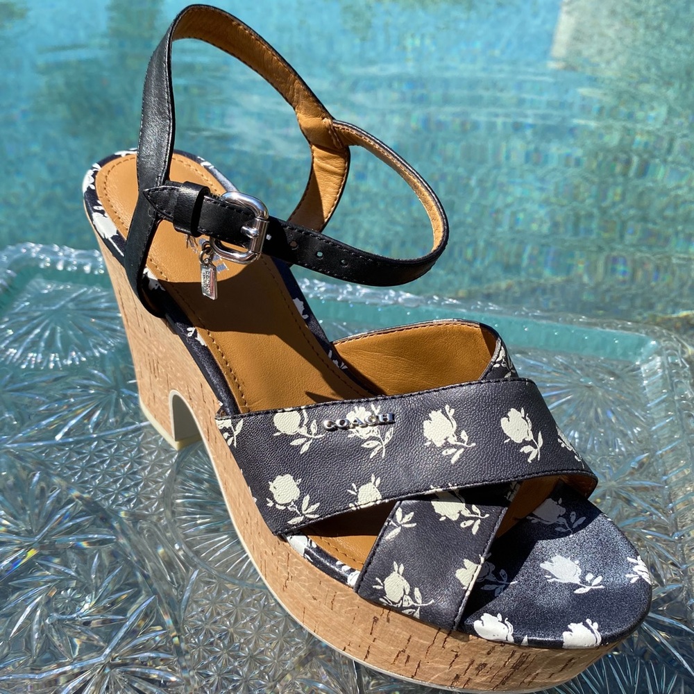 Coach Queen Calico Platfotm Sandal Wedge Heels Size 7 - Picture 2 of 4